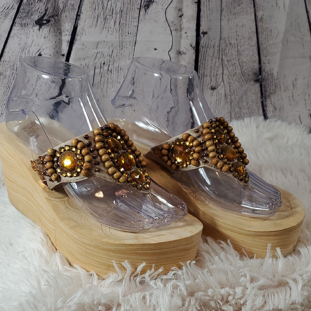 Reba Beaded Wedge Sandals Size 8